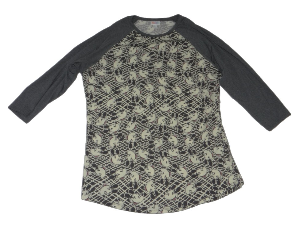 LuLaRoe XL Raglan Shirt Gray Mickey Mouse Print